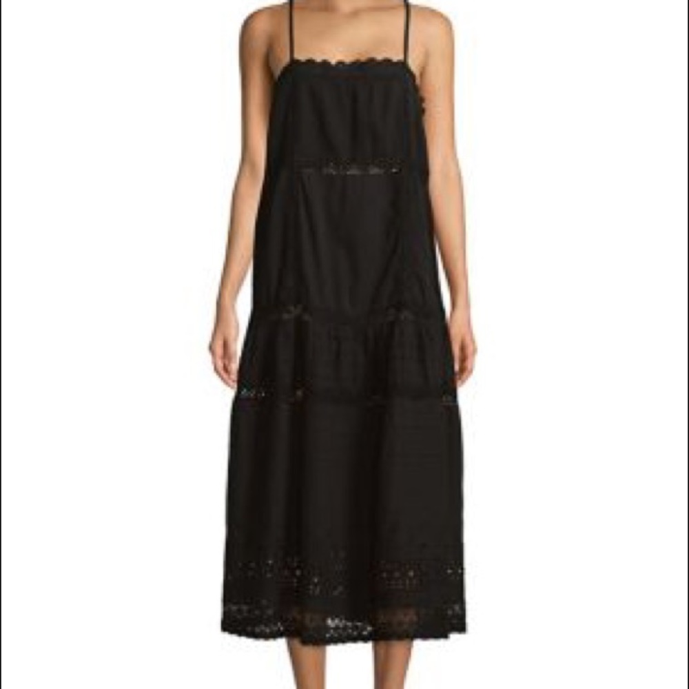 Free people black lace trimmed slip dress